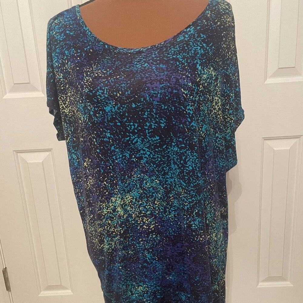 Premise Asymmetrical Short-Sleeved Printed Tunic, Size 0X
